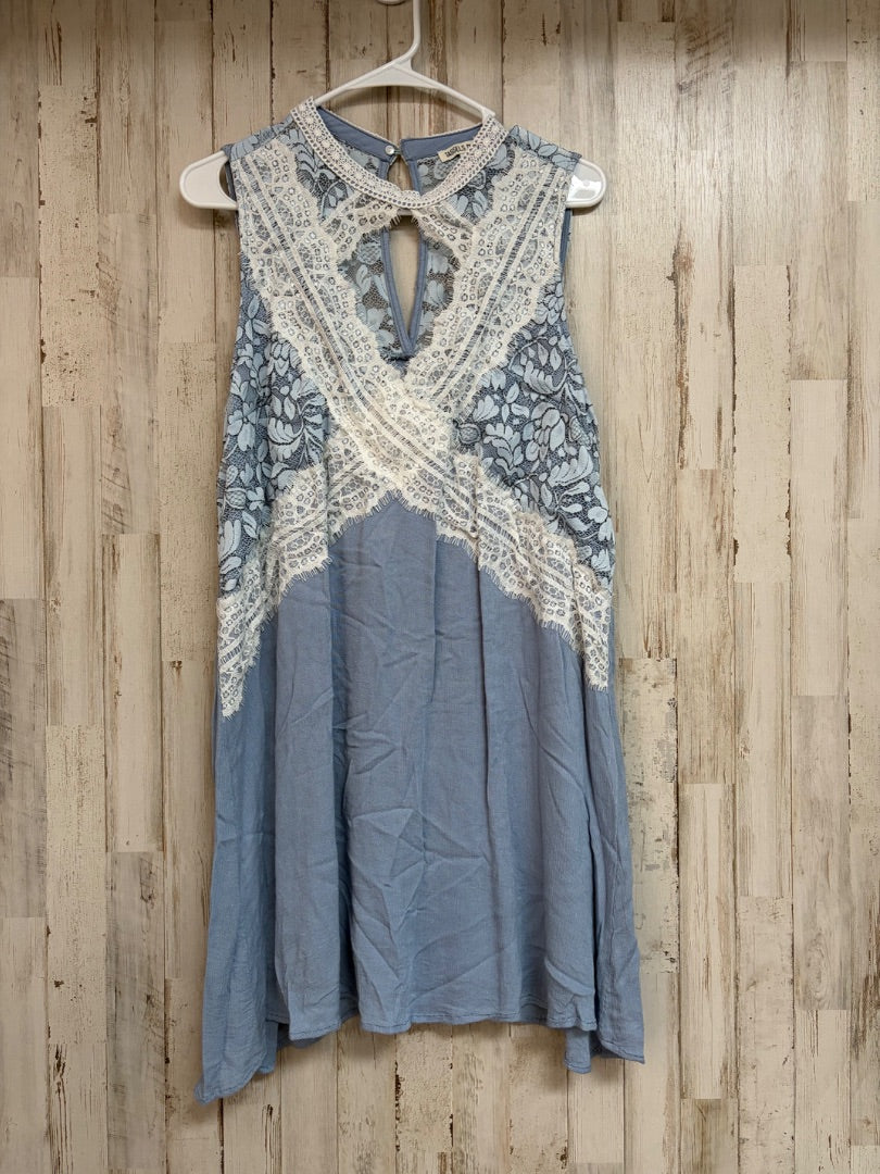 DENIM TASSELS N LACE LACE DRESS, LADIES XL