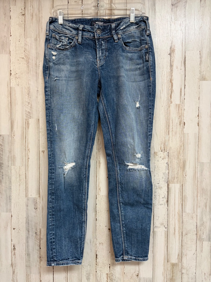 DENIM SILVER SZ29 DISTRESS JEANS, LADIES M