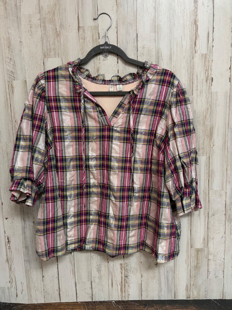 PINK CATO PLAID SHIMMER TOP, LADIES L