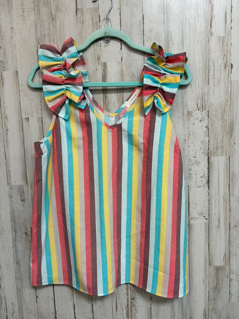 TEAL ENTRO STRIPE RUFFLE TANK, LADIES L