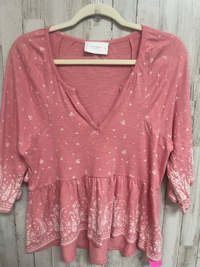 PINK LUCKY BRAND PAISLEY PEPLUM TOP, LADIES XS