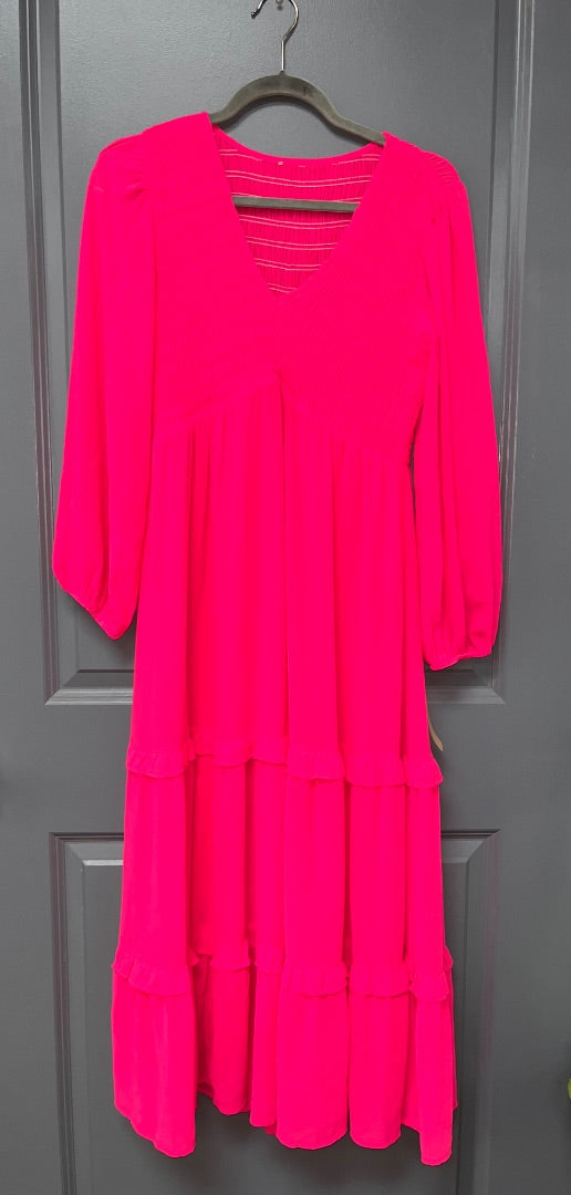 HOT PINK SMOCKED TIER DRESS, LADIES M