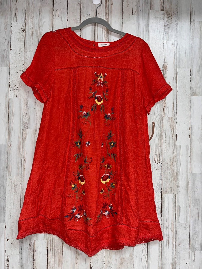 RUST UMGEE EMBROIDERED MUSLIN DRESS, LADIES M