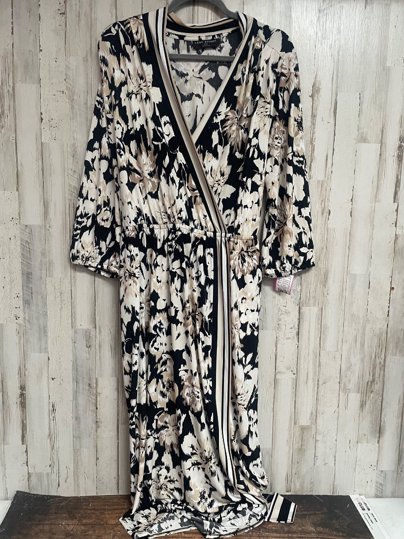BLACK/TAN LANE BRYANT 18/20 FLORAL WRAP DRESS, LADIES 2X