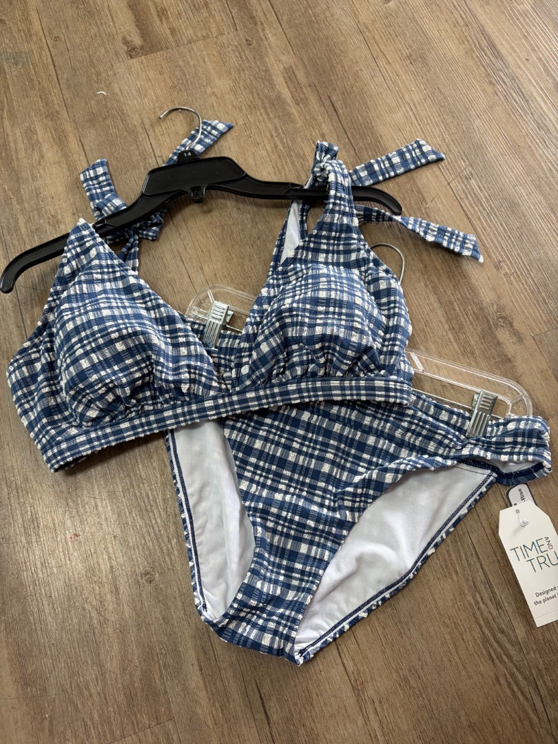 STEEL BLUE TIME & TRU CHECKERED 2PC SWIM, LADIES L