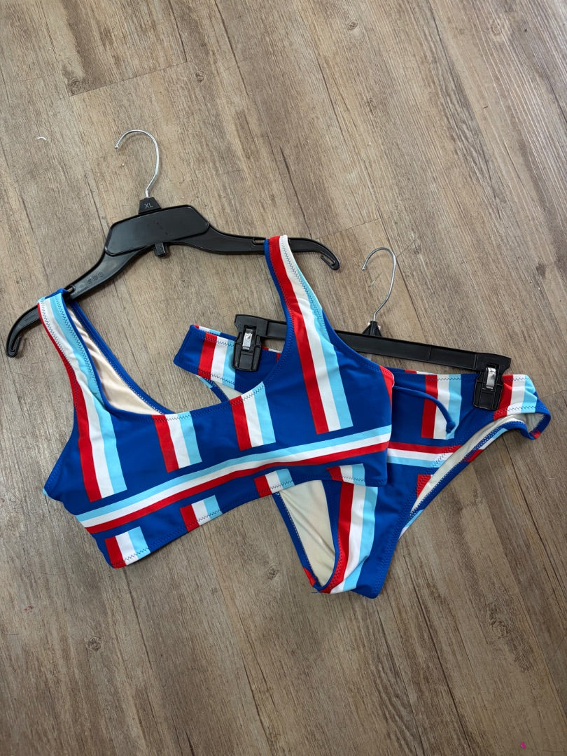 BLUE CUPSHE STRIPE 2PC SWIM, LADIES L