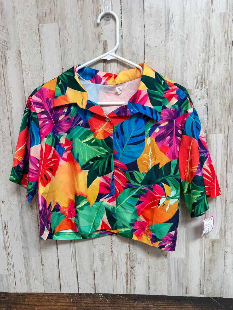 GREEN SHEIN FLORAL CROP BUTTON UP, LADIES L