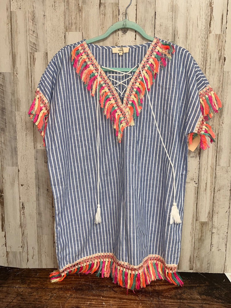 BLUE ENTRO STRIPE TASSLE SWIM COVER, LADIES S