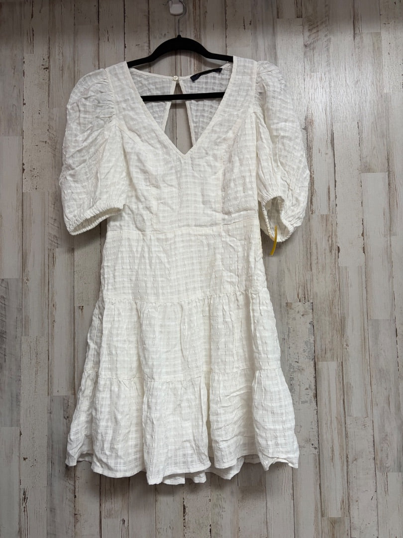 WHITE FRENCH CONNECTION TEXTURED PUFF SLEEVE DRESS, LADIES S