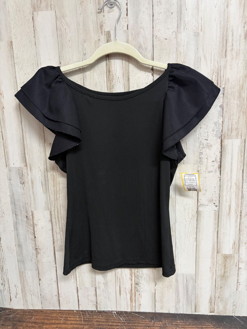 BLACK EMERY ROSE RIBBED RUFFLE SLEEVE TOP, LADIES S
