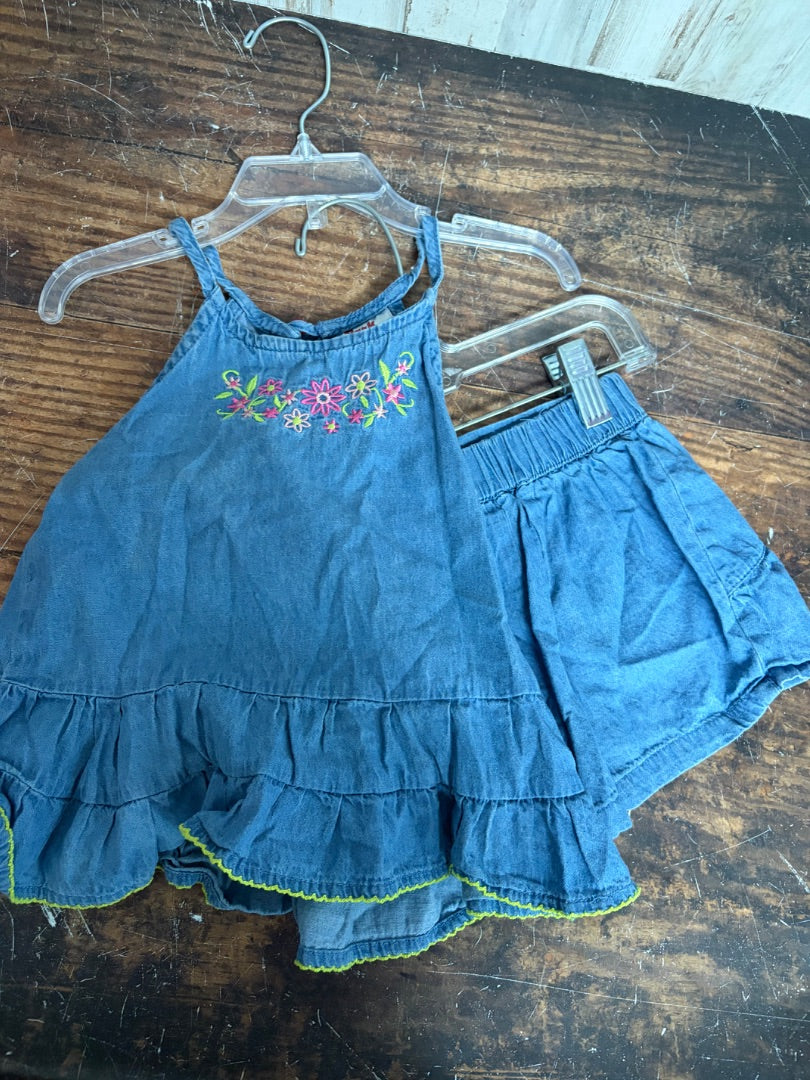 DENIM PARK BENCH KIDS EMBROIDERED 2PC SET, GIRLS 3T
