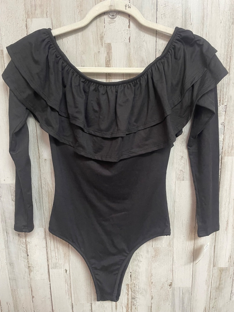 BLACK POLLY & ESTHER NEW RUFFLE TOP BODYSUIT, LADIES S