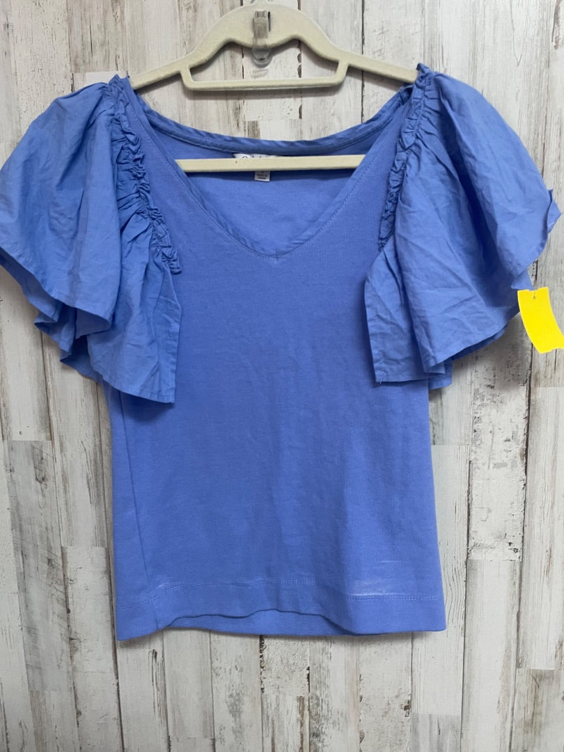 BLUE OPHELIA ROSE PUFF SLEEVE V NECK BLOUSE, LADIES S