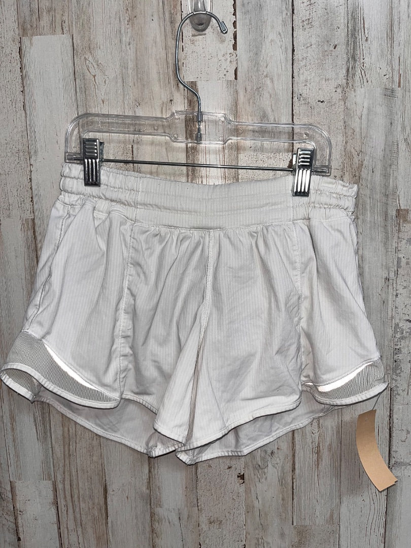 WHITE LULULEMON SZ 4 STRIPE DRY FIT SHORTS, LADIES S