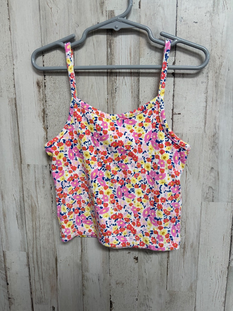 WHITE FLORAL RIBBED TANK, GIRLS 5T