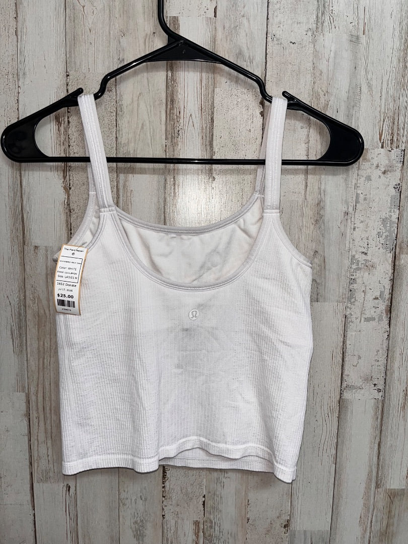 WHITE LULULEMON SZ 6 RIBBED CROP TANK, LADIES M