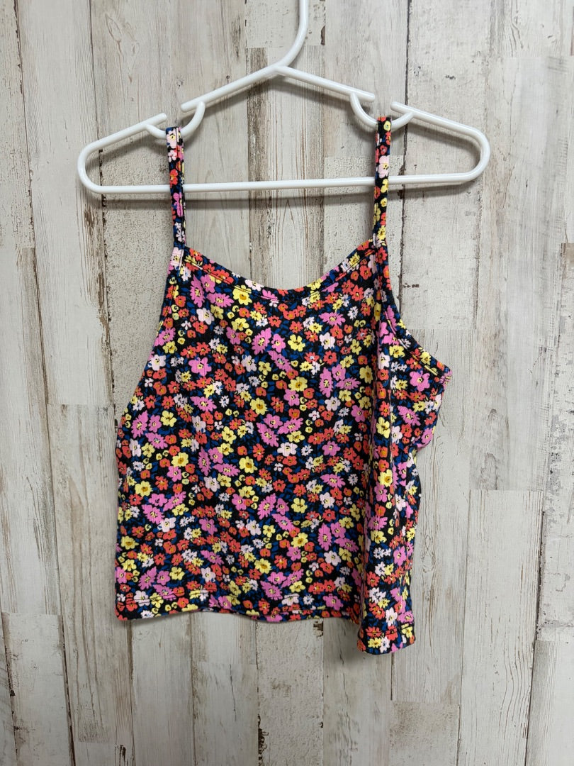 BLACK FLORAL RIBBED TANK, GIRLS 6/7