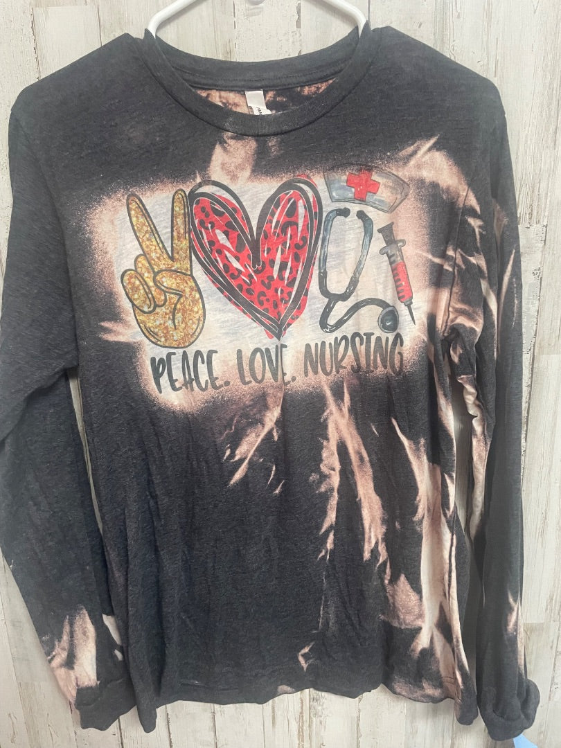 BLEACHED GREY BELLA PEACE LOVE NURSING TEE, LADIES M