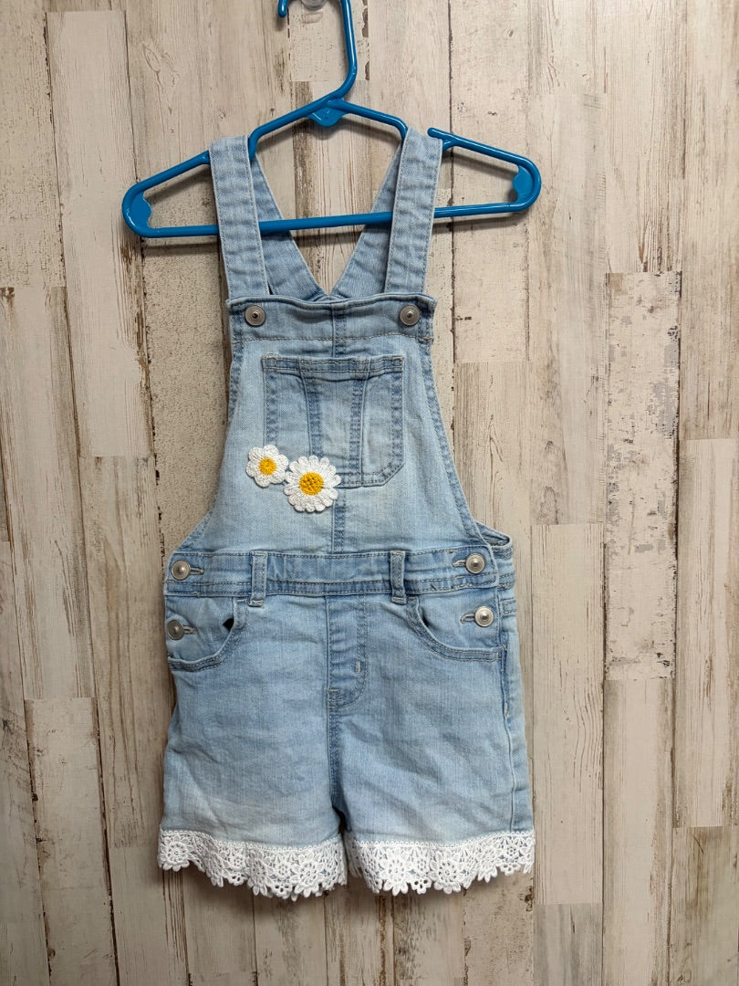 DENIM SUNFLOWER TRIM OVERALLS, GIRLS 4T