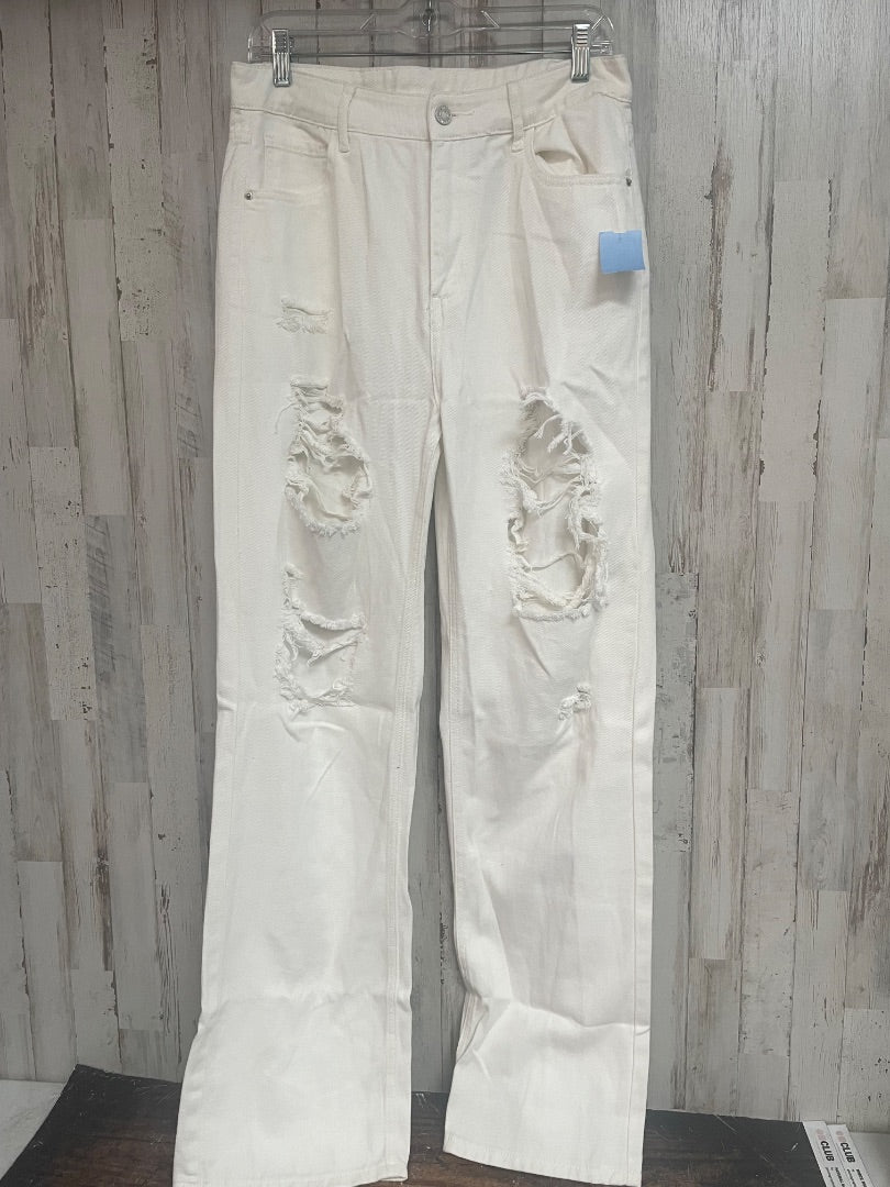 WHITE SHEIN WIDE LEG DISTRESSED JEANS, LADIES L