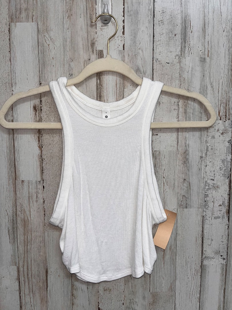 WHITE LULULEMON SZ 6 RIBBED COTTON CROPPED TANK, LADIES M