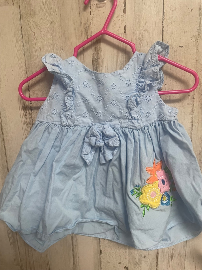BLUE EYELIT FLORAL DRESS, GIRL 9M