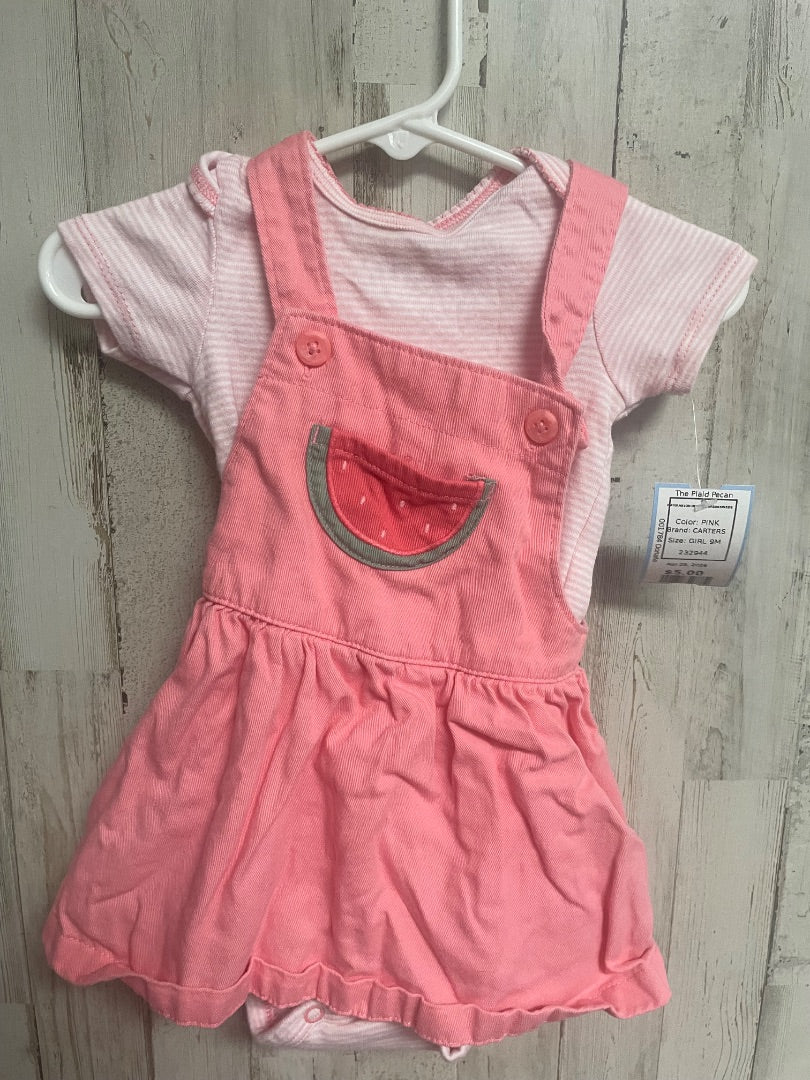 PINK CARTERS WATERMELON OVERALL DRESS/ONESIE, GIRL 9M