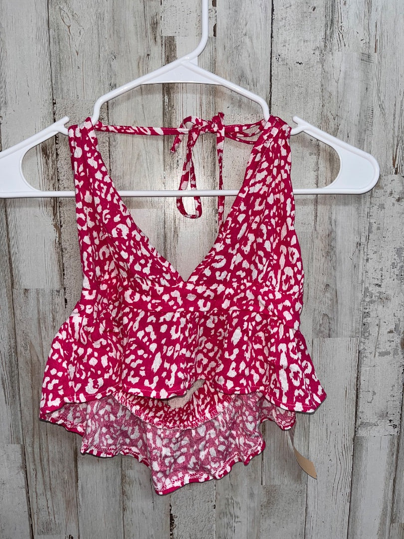 FUCHSIA SHEIN LEOPARD CROP HALTER, LADIES S