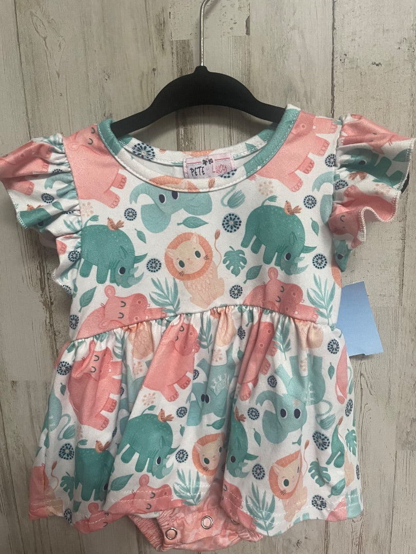 PEACH/TEAL Pete + Lucy SOFT ANIMAL DRESS ONESIE, GIRL 12-18M