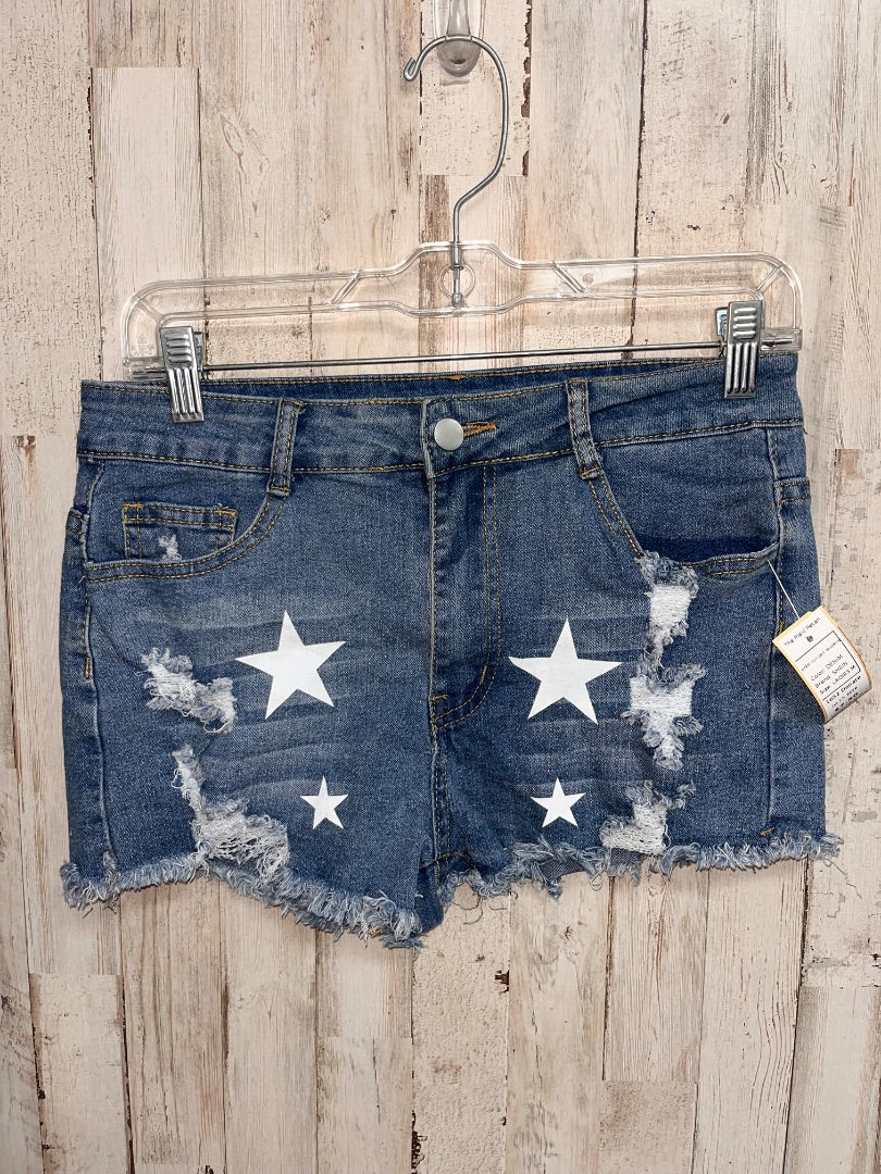 DENIM SHEIN STAR CUT OFF SHORTS, LADIES M