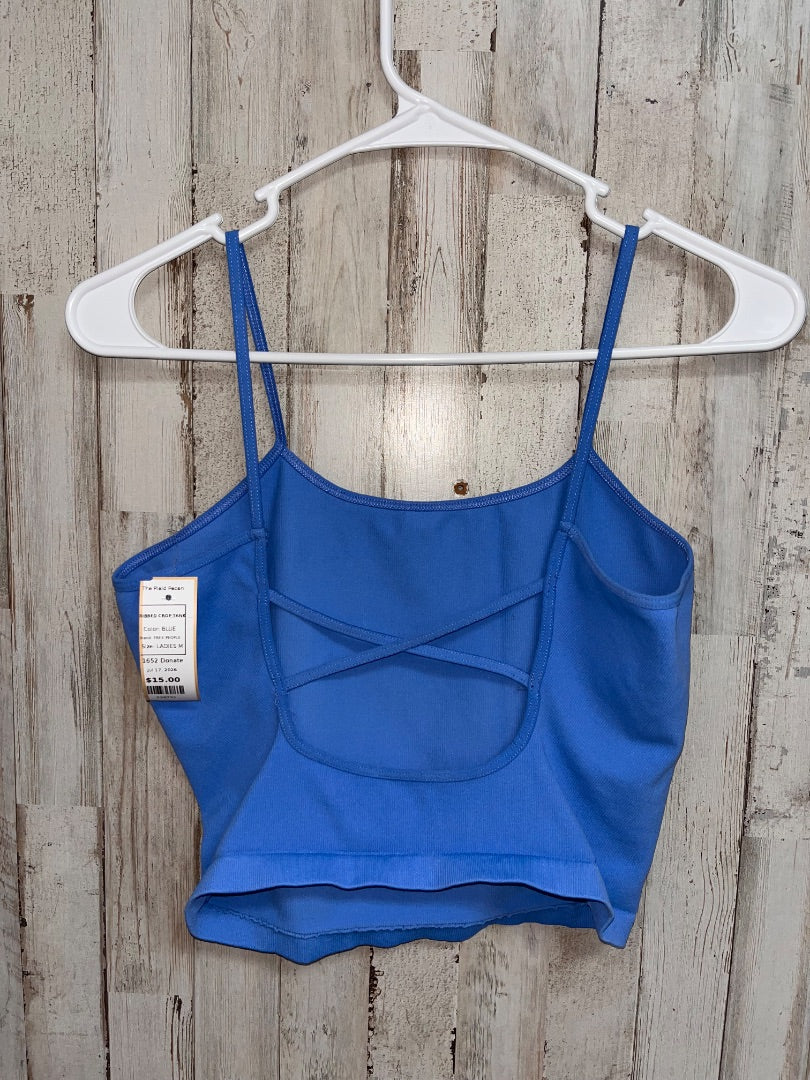 BLUE FREE PEOPLE RIBBED CROP TANK, LADIES M