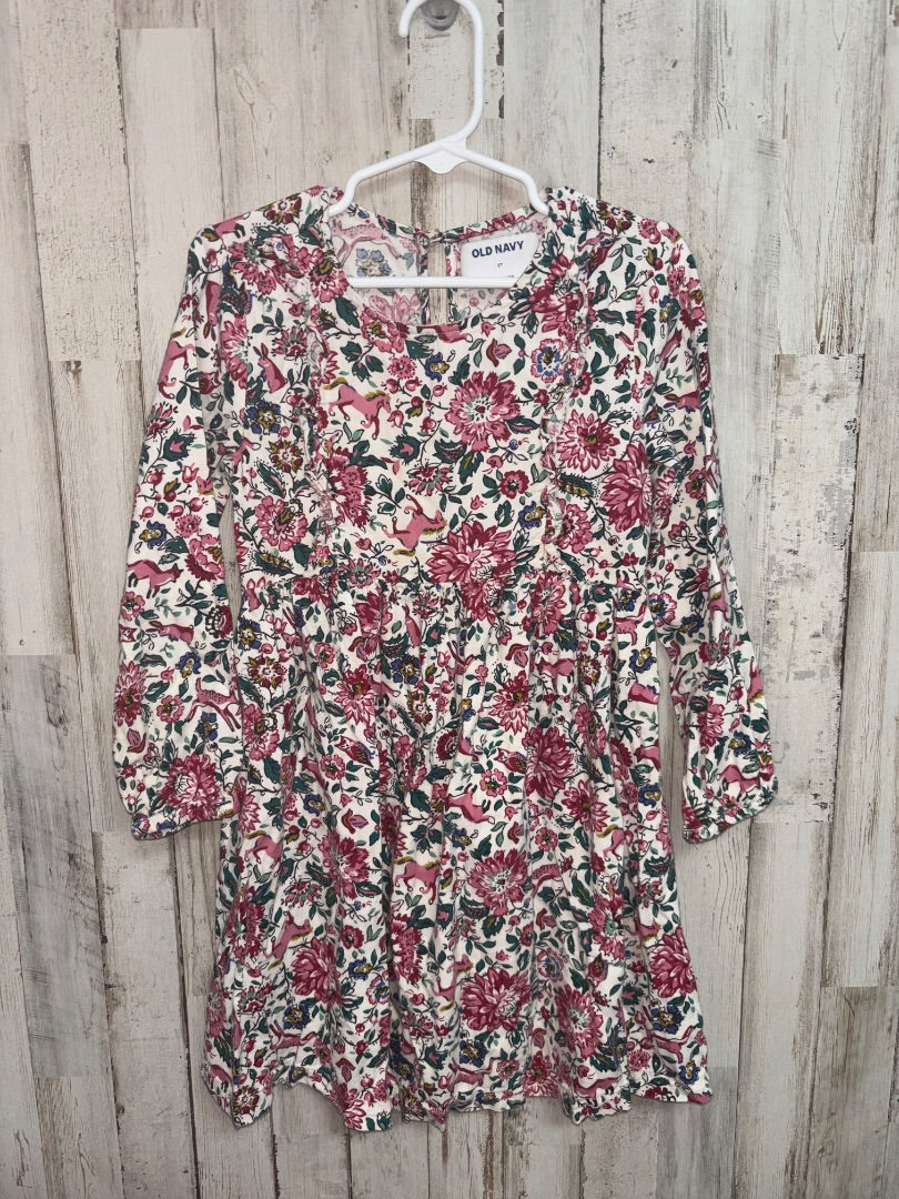 white old navy Floral/animal dress, Girl 5T