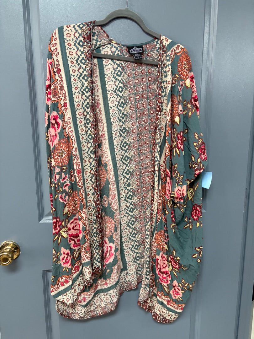 TEAL ANGIE PRINTED KIMONO, LADIES L
