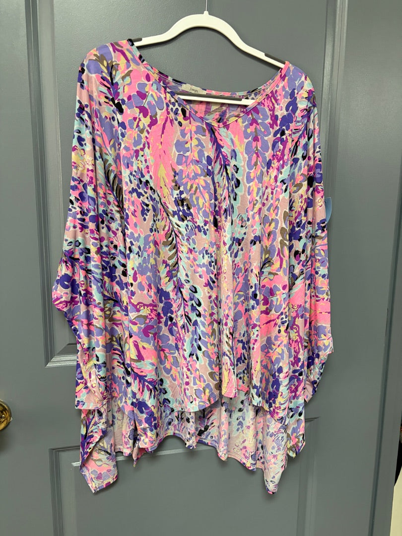 BLUE JODIFL PRINTED OVERSIZE TOP, LADIES L