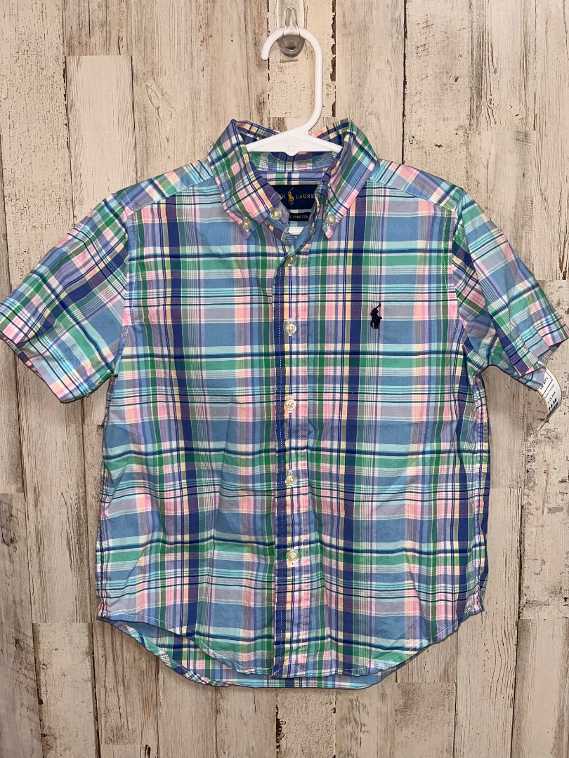 BLUE/PINK RALPH LAUREN PLAID BUTTON UP, BOY 4