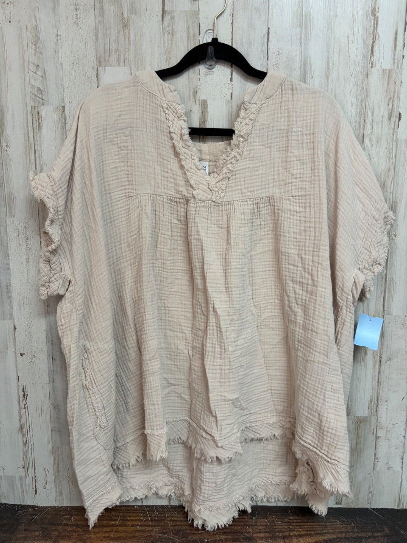 BEIGE ZENANA MUSLIN FRAY TOP, LADIES 3X