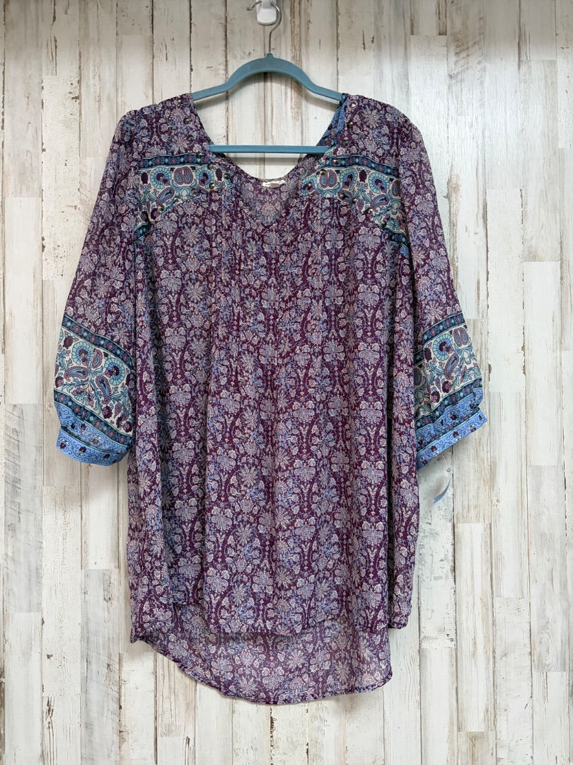 PURPLE EYESHADOW PRINTED HI LOW TOP, LADIES 3X