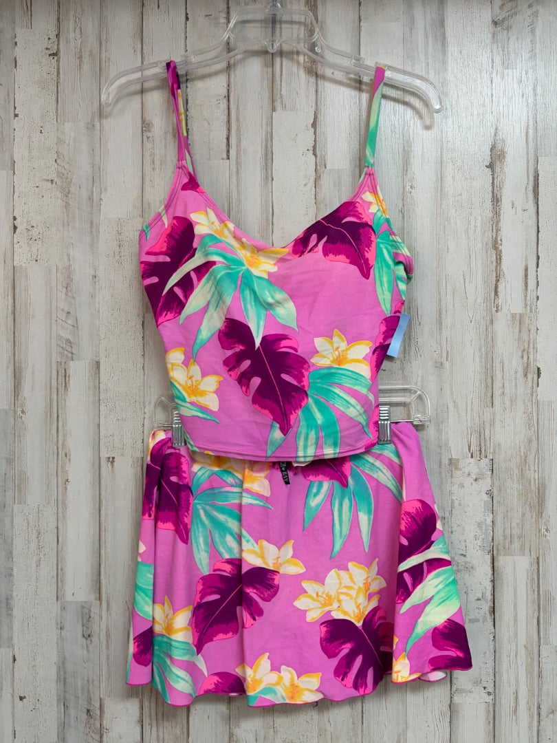PINK BEACH BAY SZ14 FLORAL 2PC SWIM, LADIES XL