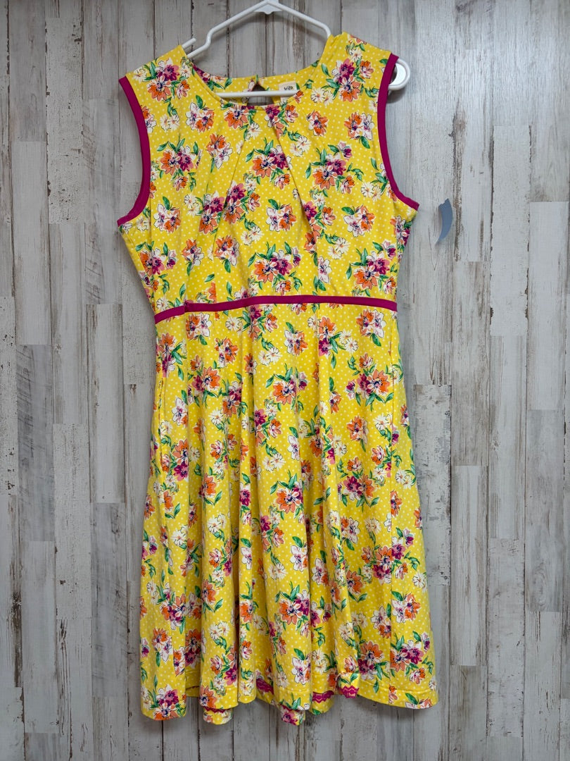 YELLOW WILD FLOWERS FLORAL DRESS, LADIES L