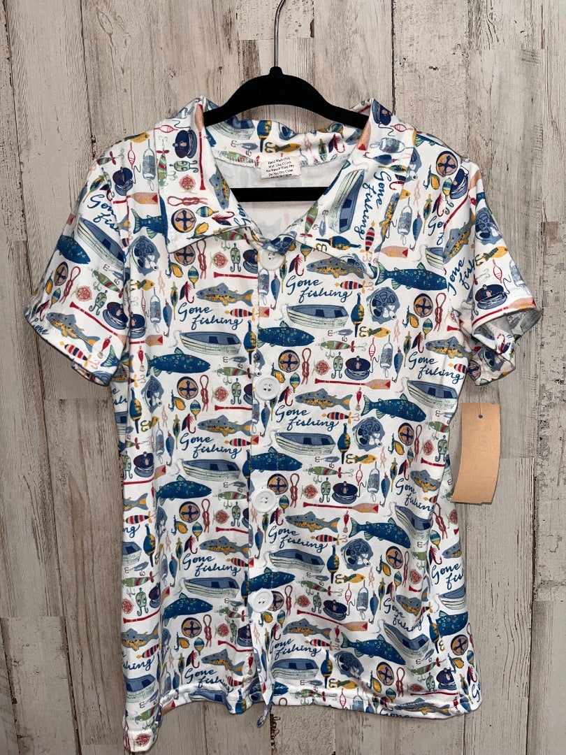 WHITE BOUTIQUE GONE FISHING BUTTON UP, BOY 5