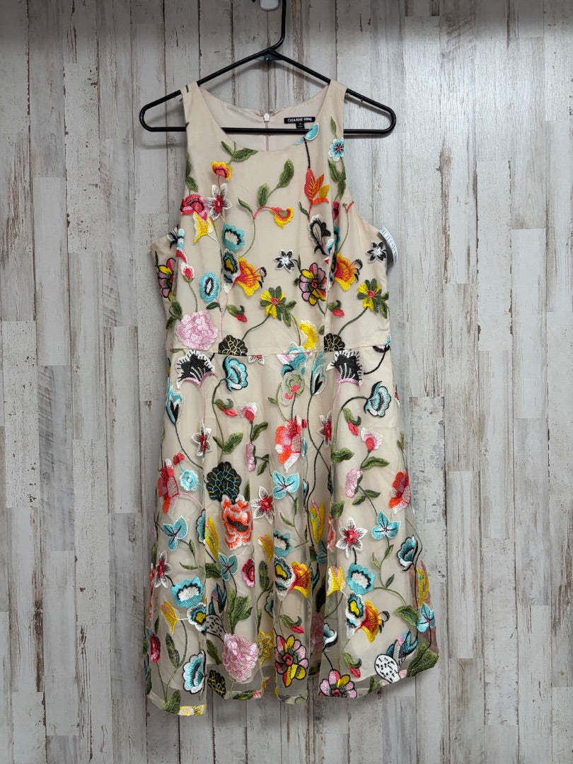 BEIGE GIANNI BINI SZ12 EMBROIDERED FLORAL DRESS, LADIES L