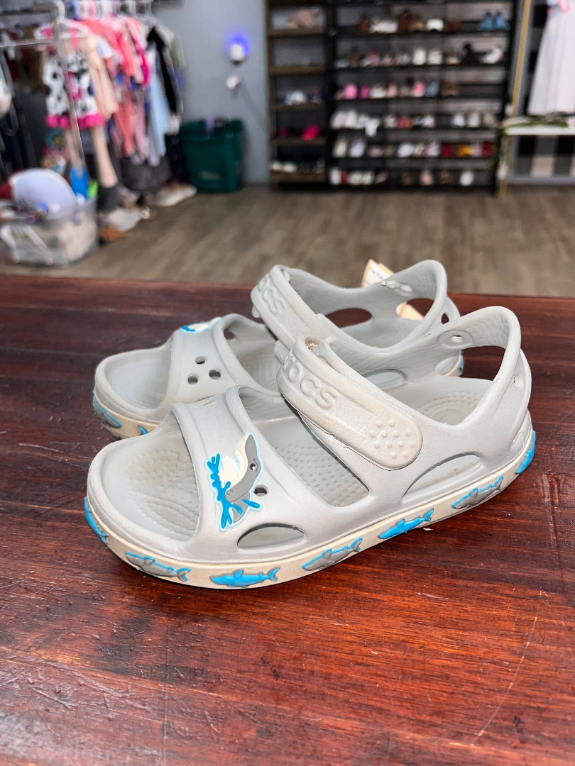 GREY CROCS SHARK RUBBER SANDALS, SHOES 10