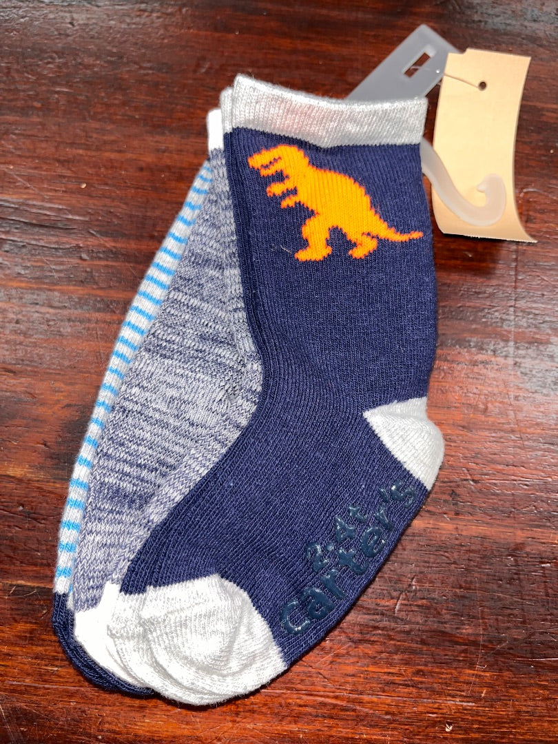 BLUE CARTERS NEW 3PK DINO SOCKS, BOY 2-4T