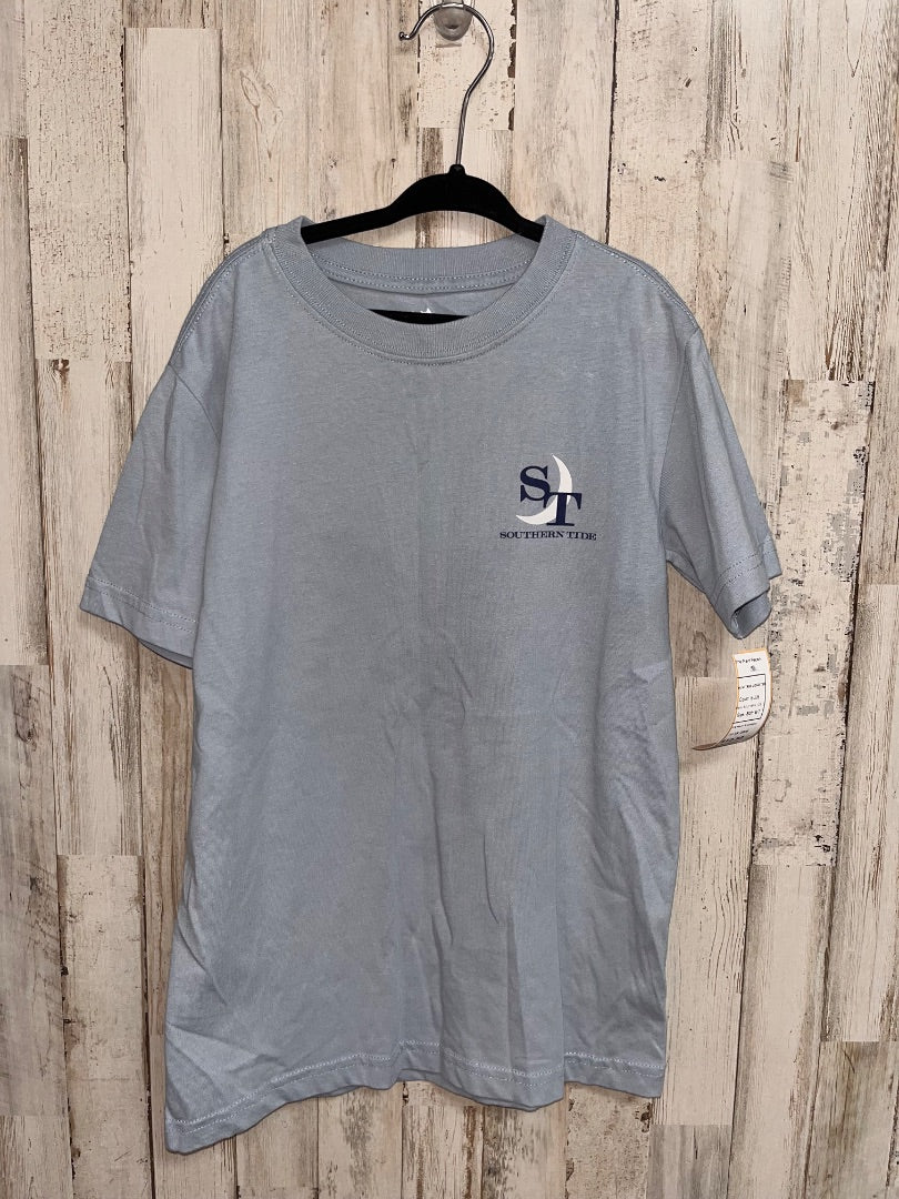 BLUE SOUTHERN TIDE PALM TREE LOGO TEE, BOY 6/7