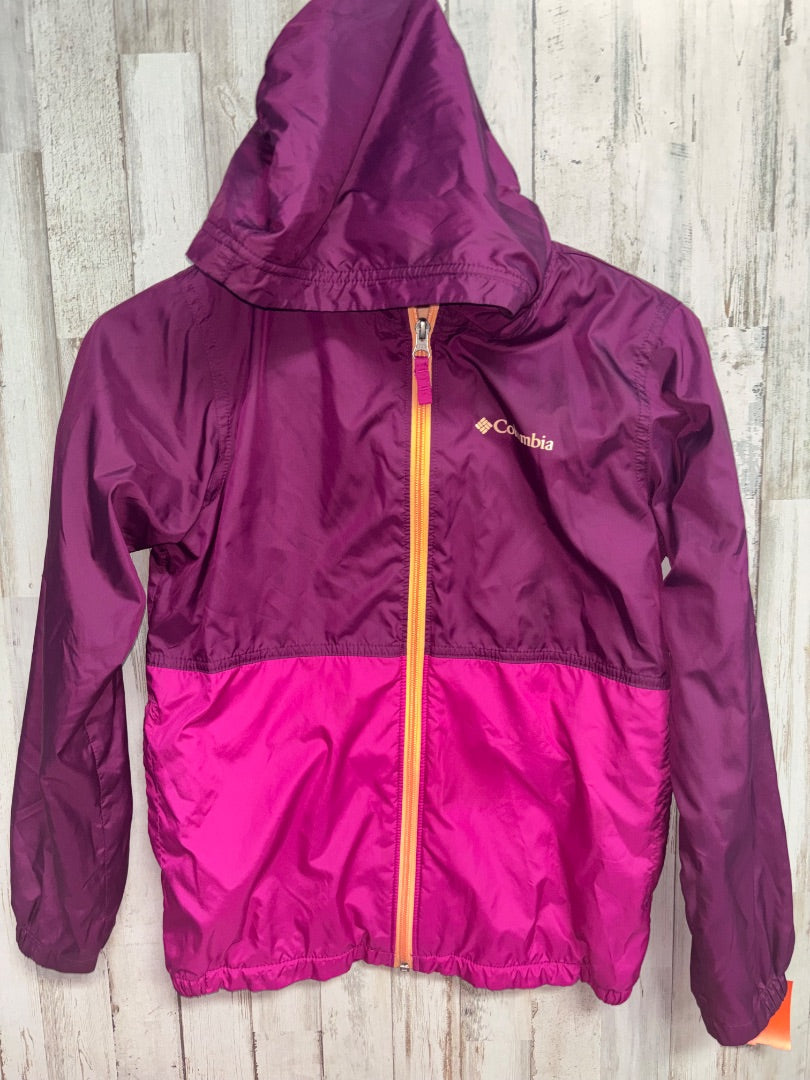 PURPLE COLUMBIA FLEECE LINED RAIN COAT, GIRLS 10/12