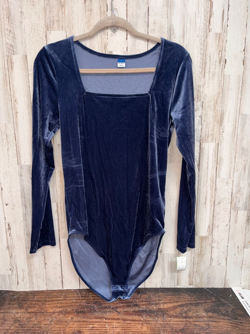 BLUE OLD NAVY VELVET BODYSUIT, LADIES L