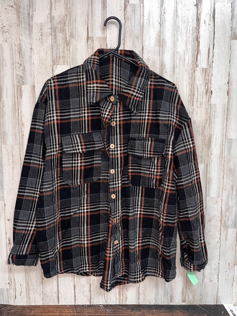 BLACK ALY DALY PLAID FLANNEL BUTTON UP, LADIES L
