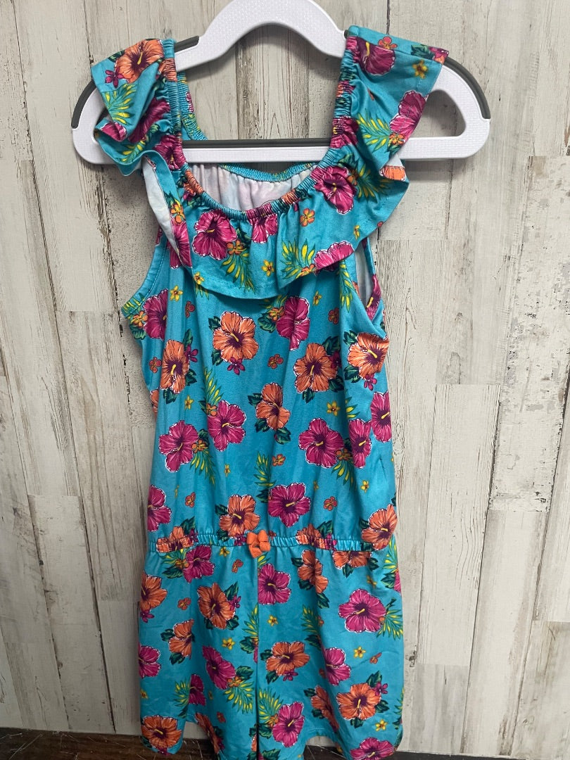 TEAL WONDER NATION FLORAL ROMPER, GIRLS 7/8