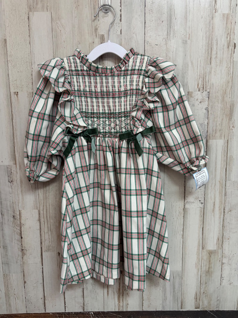 BEIGE BONNIE JEAN PLAID BOW DRESS, GIRLS 4T