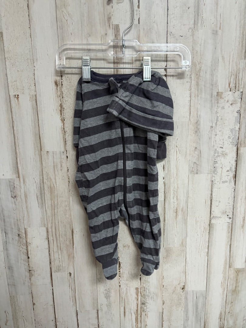 GREY GERBER STRIPE SLEEPER, BOYS NB